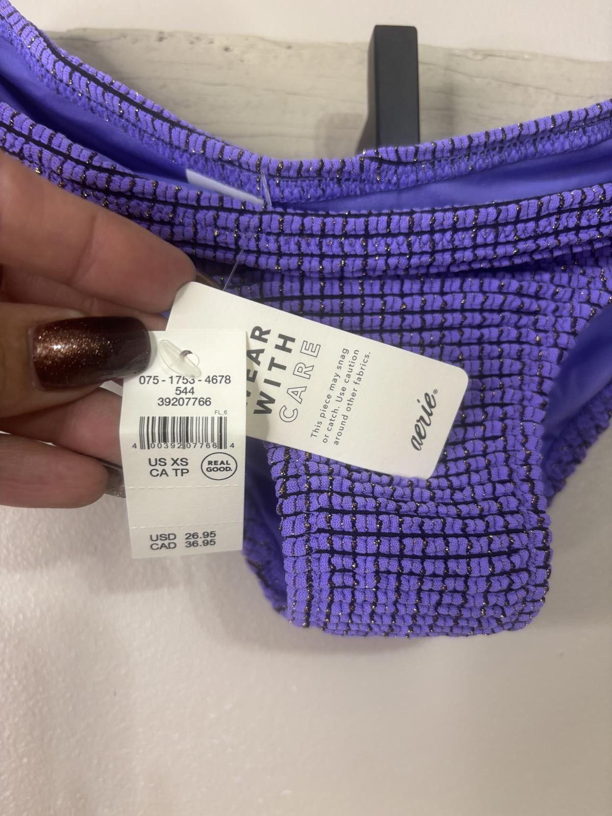 Designer Aerie Purple Textured Bikini Bottom - XS/Tp Size ONE SIZE - 2 Thumbnail