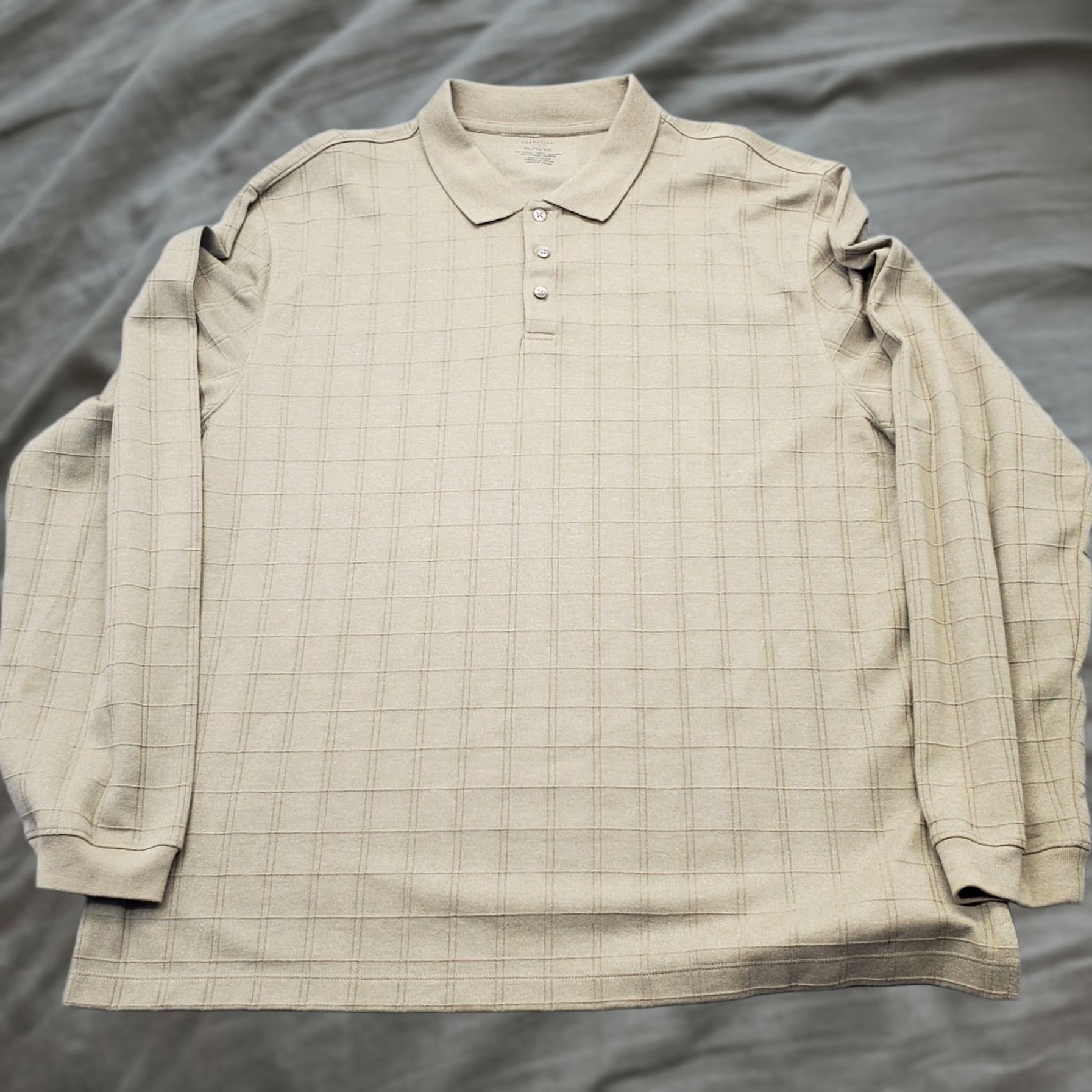 Van Heusen Van Heusen Mens XXL Tan Self Check Raglan Sleeve Collared Popover Polo Sweater Size US XXL / EU 58 / 5 - 1 Thumbnail