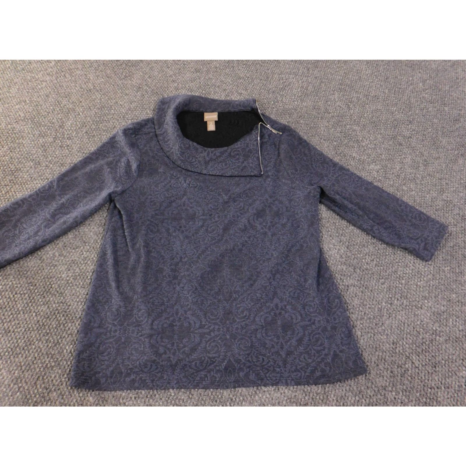 Vintage Chicos Sweater Women's 2 Navy Blue Textured Knit Zip Collar Pullover Long Sleeve Mock Neck Cozy Winter Fall Spring Size XS / US 0-2 / IT 36-38 - 4 Thumbnail