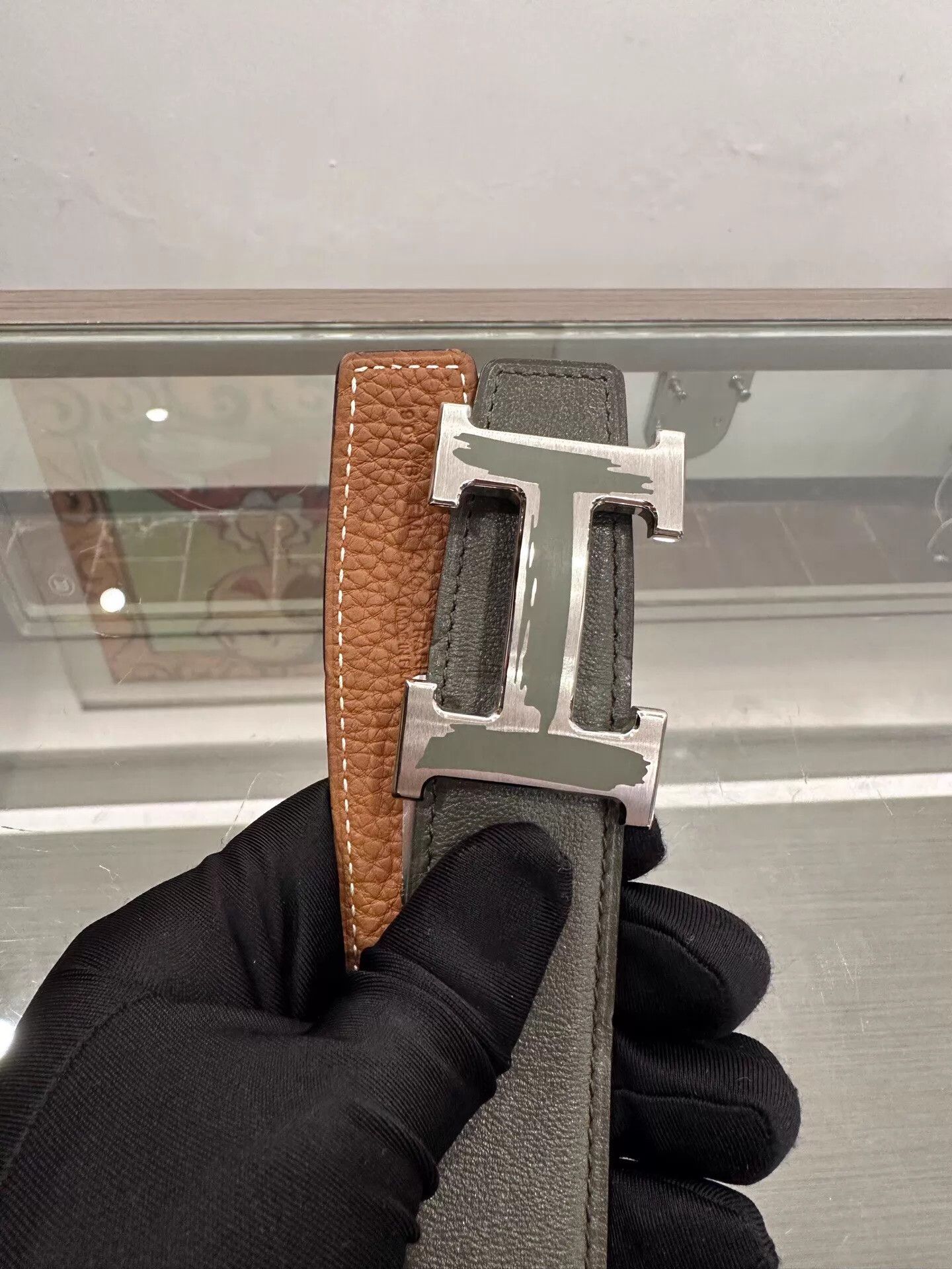 Hermes Hermes silver H belt gray & brown 32mm 90cm Size ONE SIZE - 4 Thumbnail