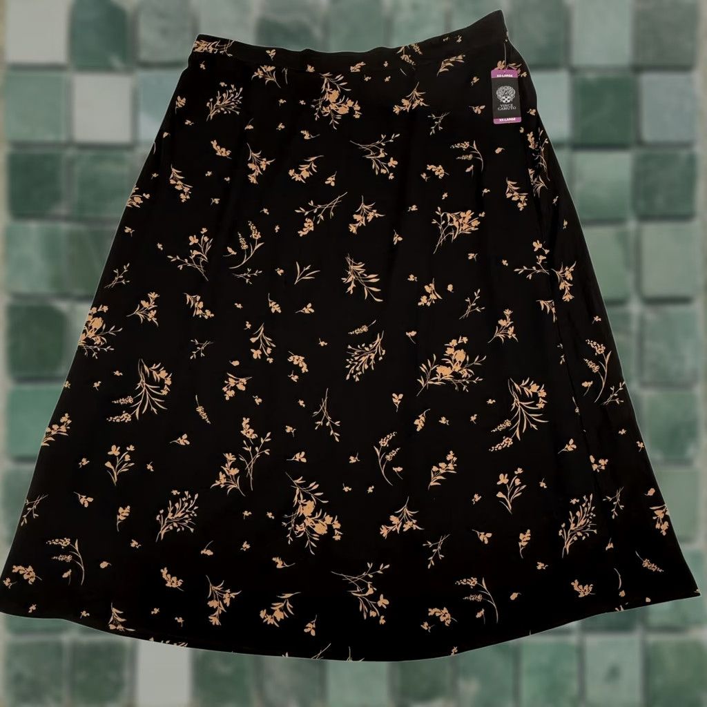 Vince Camuto Vince Camuto Midi Skirt 2XL Floral A-Line Elastic Waist Office Work Womens Size 40" / US 18 - 1 Thumbnail