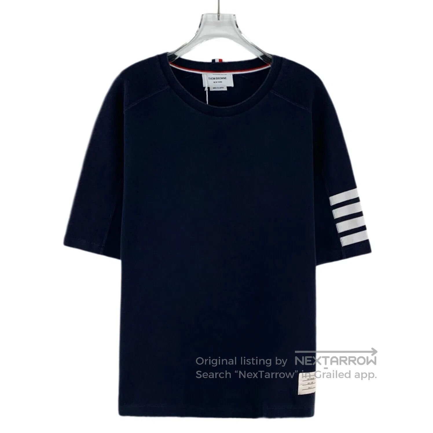 Thom Browne Thom Browne Navy Classic Four-Stripe Cotton Crewneck Short Size US L / EU 52-54 / 3 - 1 Thumbnail