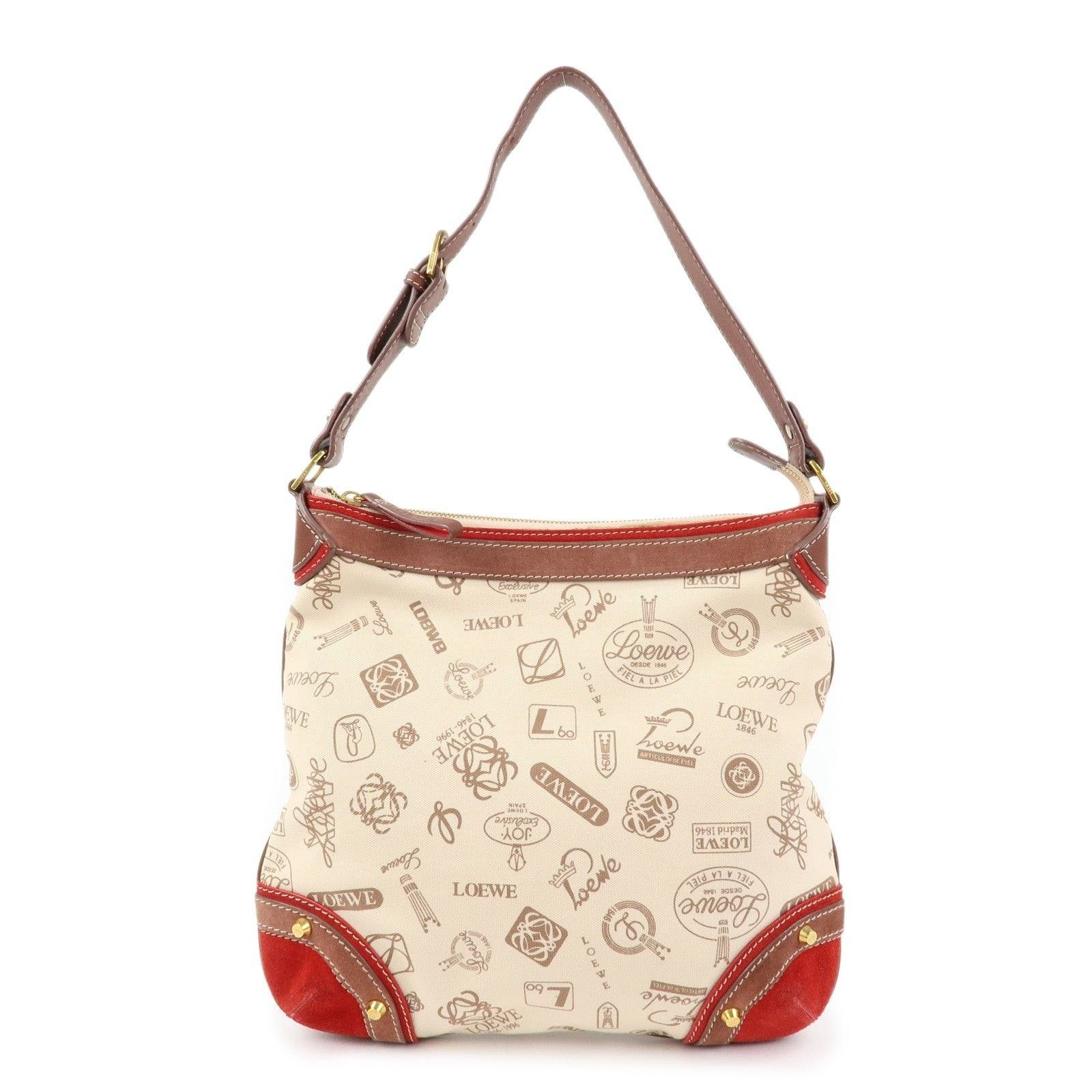 Loewe Loewe Logo Canvas & Suede Shoulder Bag Beige Size ONE SIZE - 1 Thumbnail