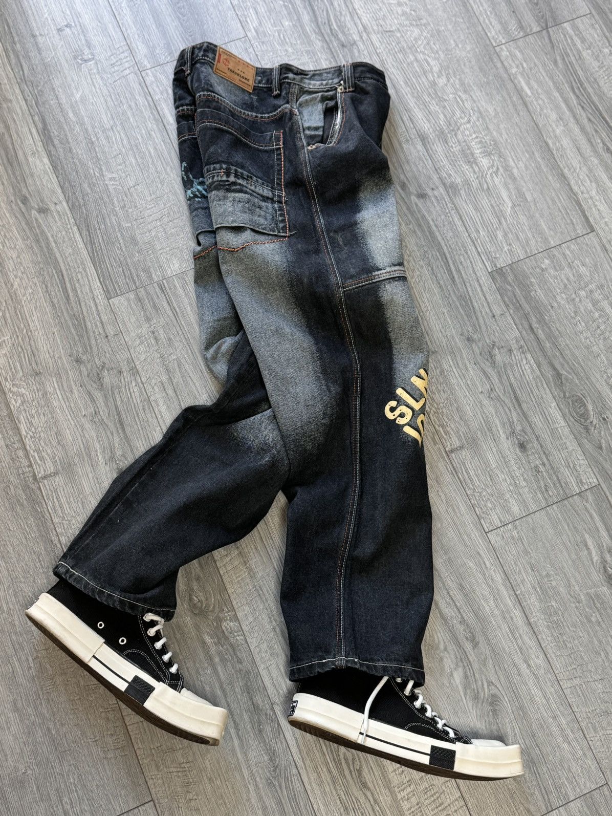 JNCO VINTAGE Y2K RAW BLUE BAGGY CYBER WING DENIM SEQUIN JEANS 36 Size US 31 - 4 Thumbnail