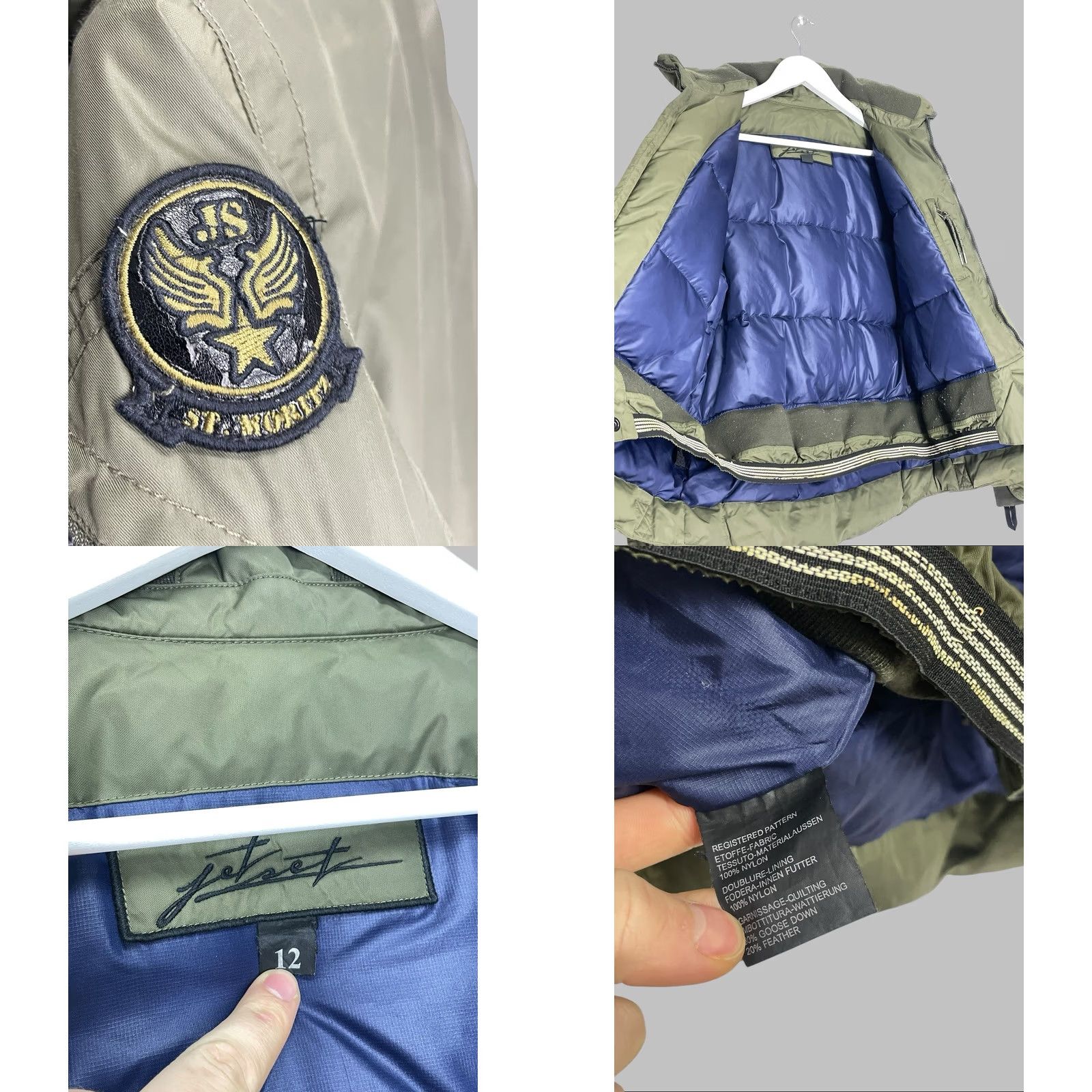 Vintage Jet Set Vintage Ski Jacket Women 12 Olive Nylon Down Zipper Glitter Button Military Jacket 65 cm 61 cm Sleeve Size XL / US 12-14 / IT 48-50 - 10 Thumbnail