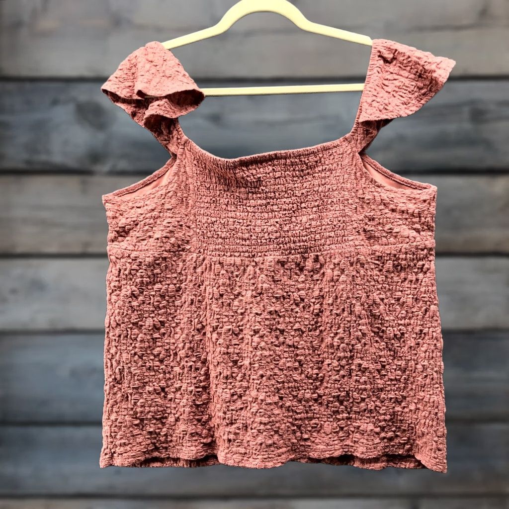 Lucky Brand Lucky Brand Tank Pink XL Womens Smocked Flutter Sleeve Crinkle Top Sleeveless Cotton Blend Beach Boho Summer Shirt Women XL Size XL / US 12-14 / IT 48-50 - 1 Thumbnail