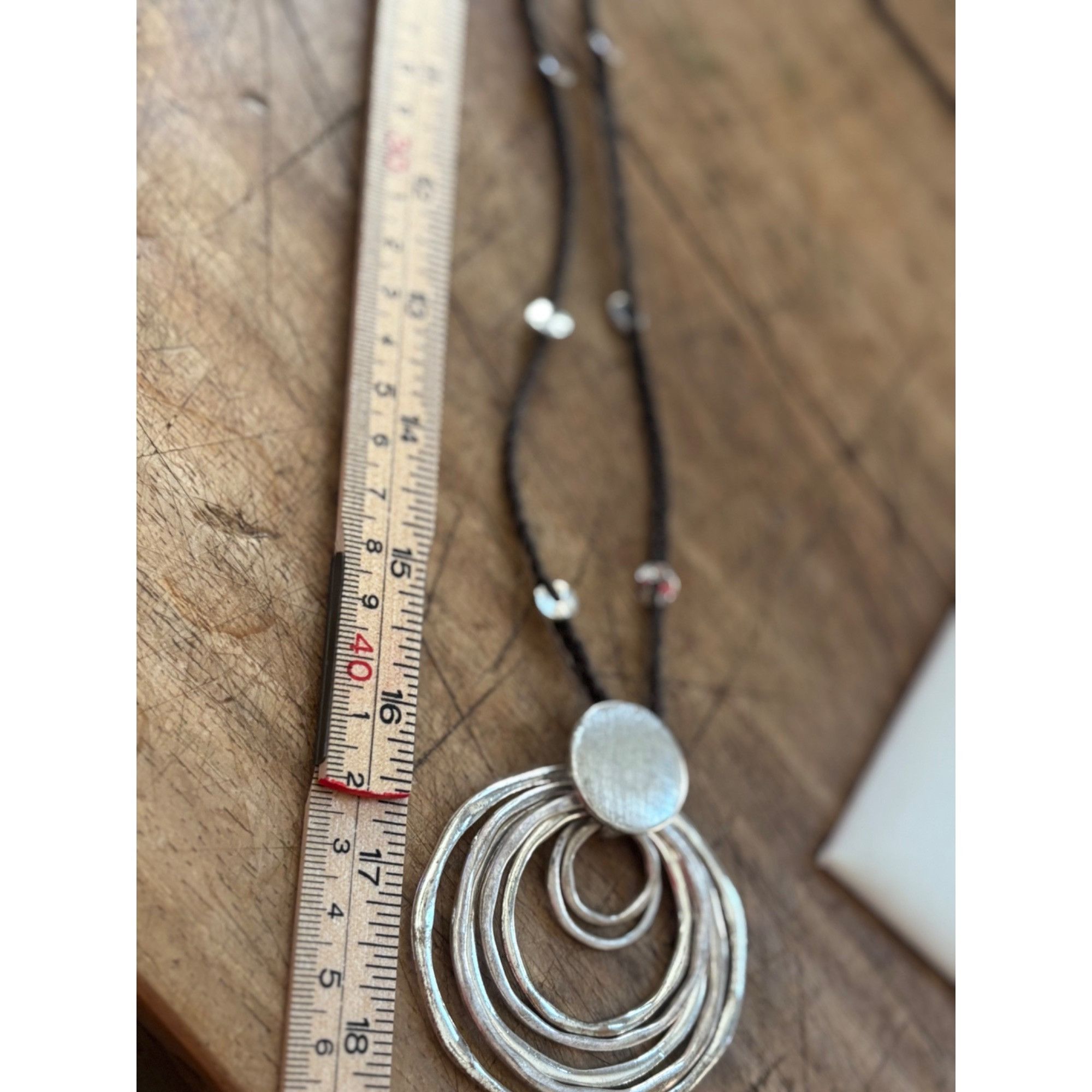 Other Silver-Tone Multi-Ring Pendant Necklace On Black Braided Co Size ONE SIZE - 3 Thumbnail