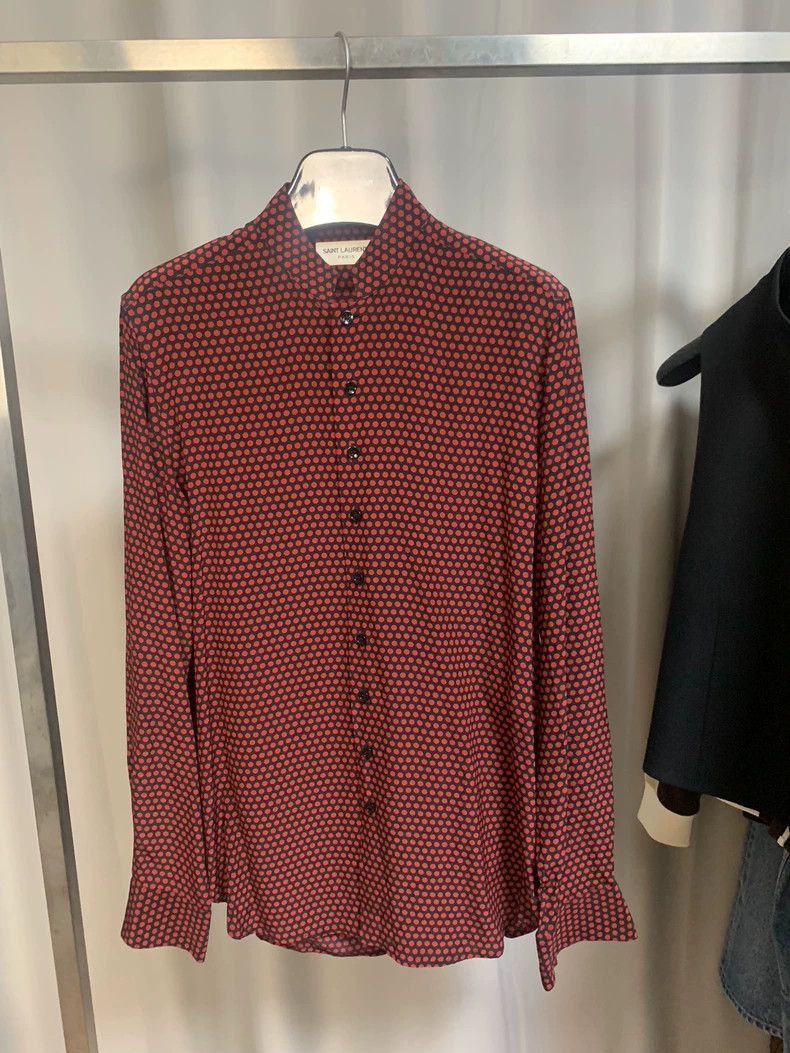 Saint Laurent Paris Saint Laurent Red Polka Dot Silk Shirt- Size US S / EU 44-46 / 1 - 1 Thumbnail