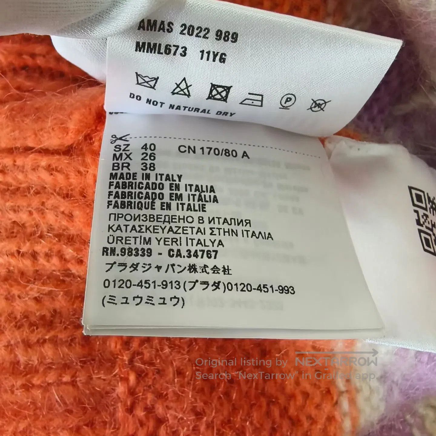Miu Miu Miu Miu Orange Color-Block Striped Letter Mohair Knit Swea Size S / US 4 / IT 40 - 6 Thumbnail