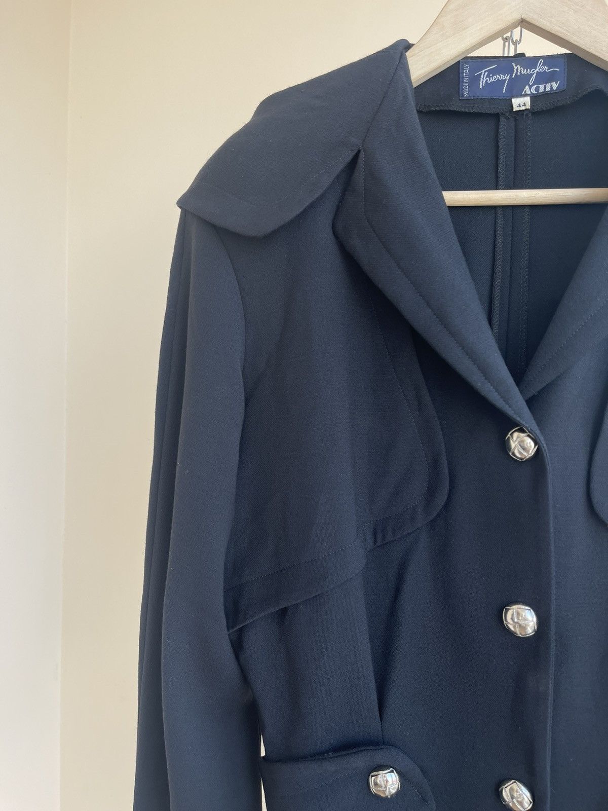 Thierry Mugler Activ Sculptural Fitted Button Wool Hooded Coat Vintage 80s Size L / US 10 / IT 46 - 5 Thumbnail