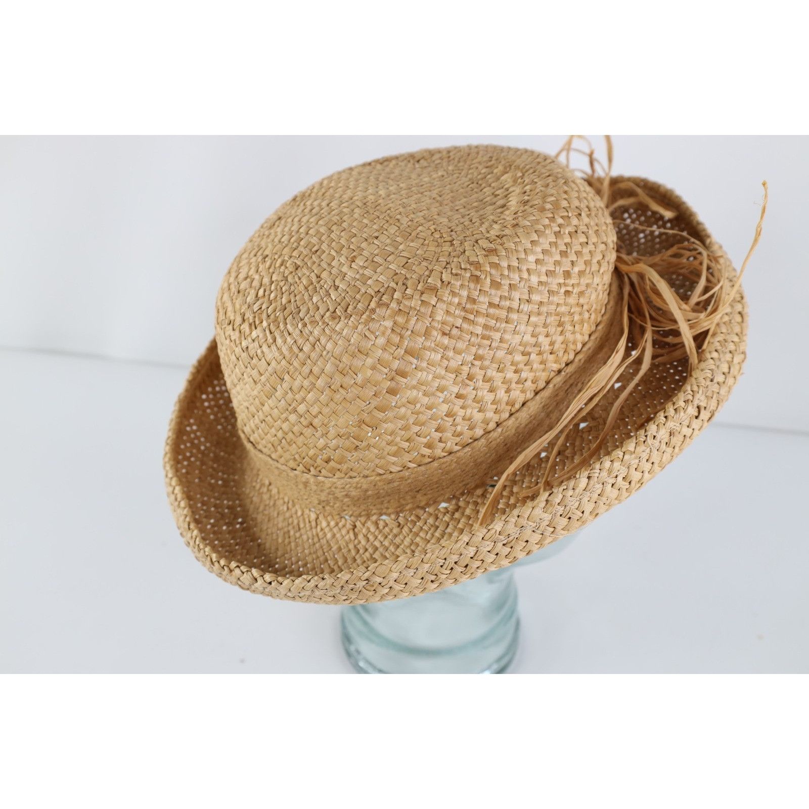Vintage Vintage 90s Boho Chic Wood Button Raffia Tie Straw Sun Hat Size ONE SIZE - 5 Thumbnail