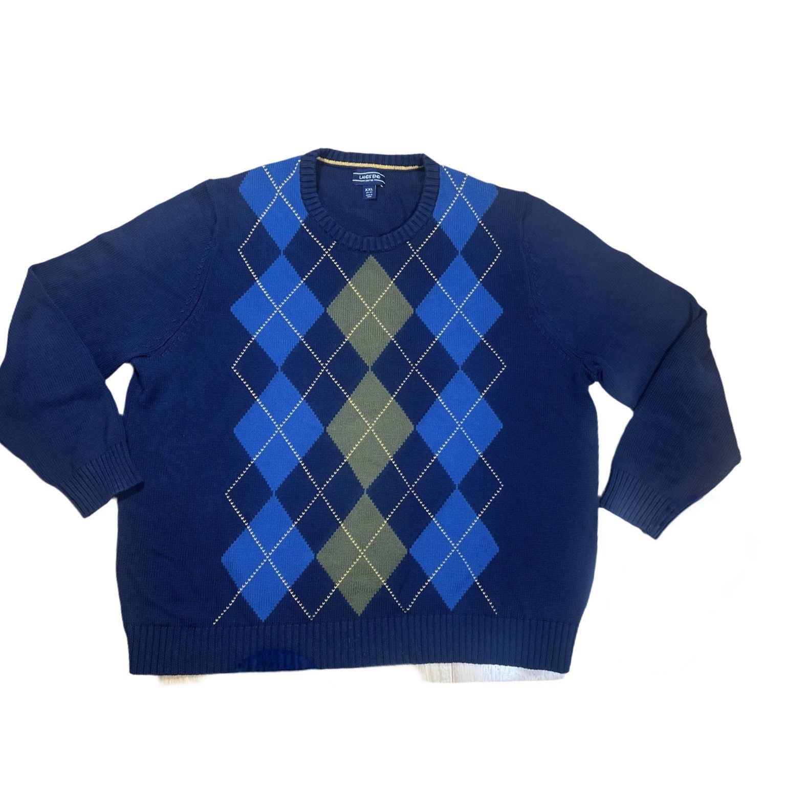 Lands' End Land’s End Men’s Navy Blue Argyle Crewneck Cotton Sweater XX Size US XXL / EU 58 / 5 - 2 Thumbnail