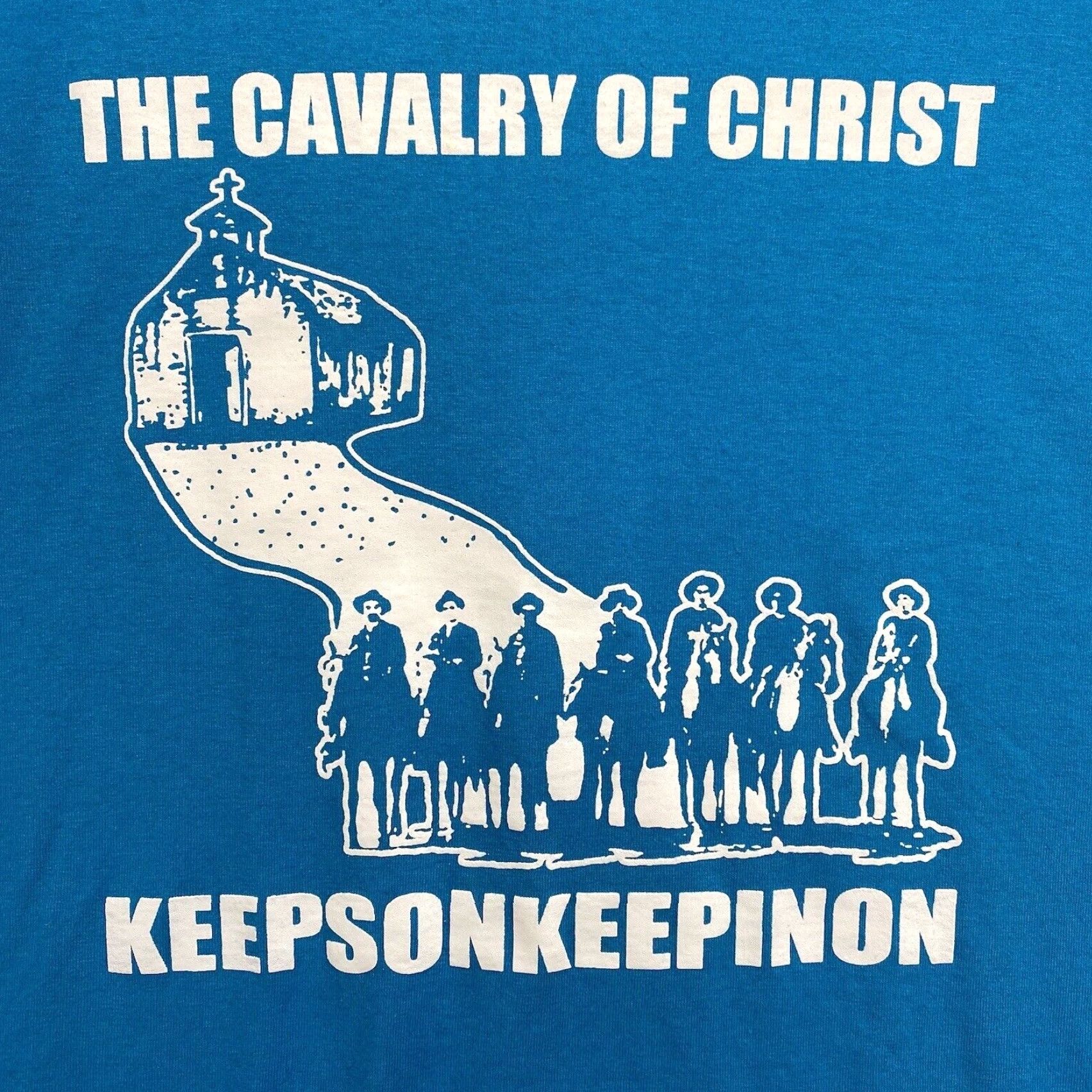 Jerzees VINTAGE Jerzees T-Shirt Men Men Large Blue Jesus 80s 90s Religion Scripture Cavalry of Christ Lady of Guadalupe Gift Size US L / EU 52-54 / 3 - 2 Thumbnail