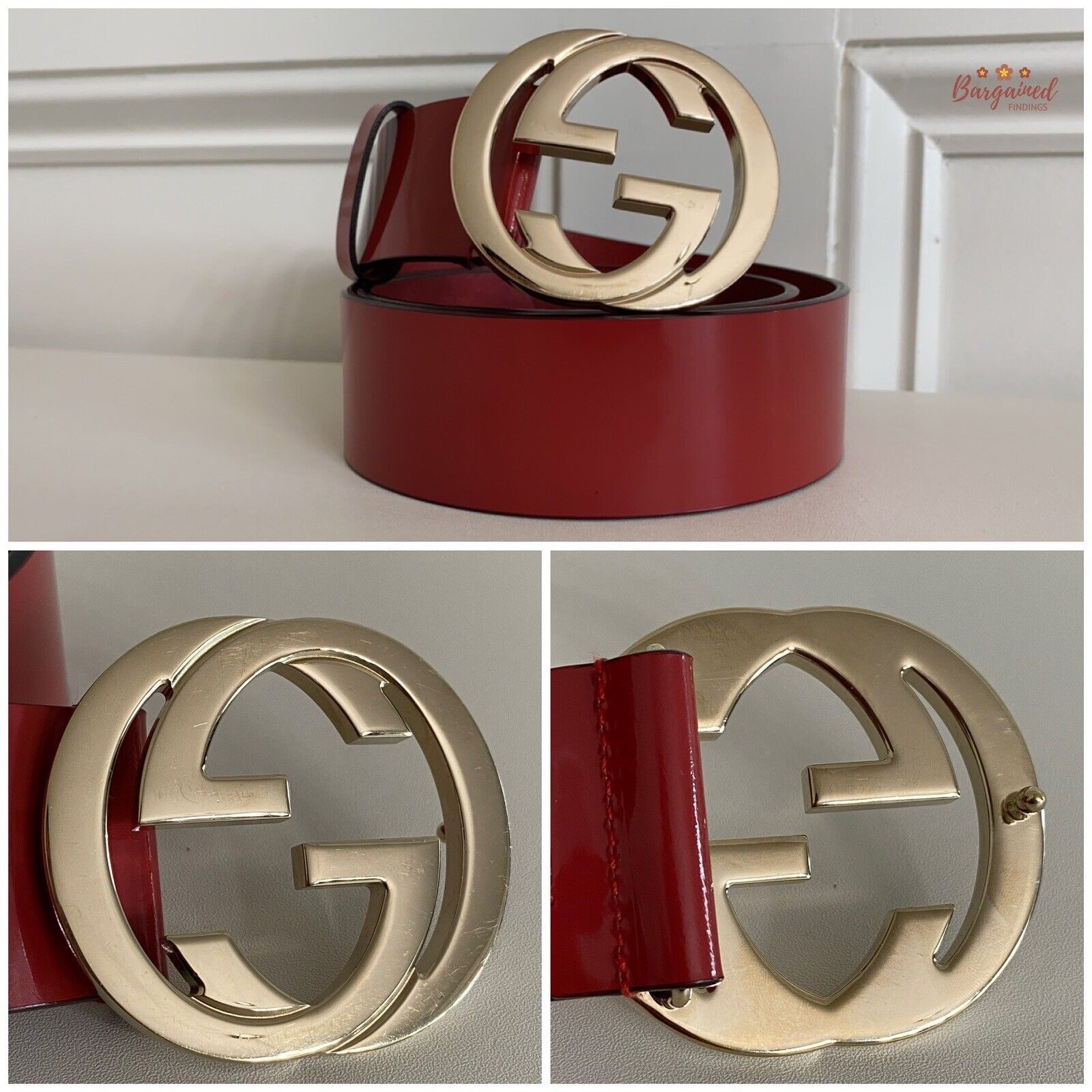 Gucci GUCCI Red Glossy Leather Gold Interlocking G Buckle Belt Size ONE SIZE - 3 Thumbnail