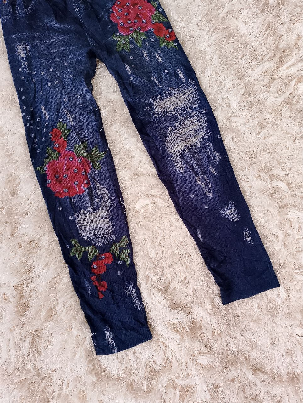 If Six Was Nine FLORAL Distressed Sketch Denim Legging Size 26" / US 2 / IT 38 - 4 Thumbnail