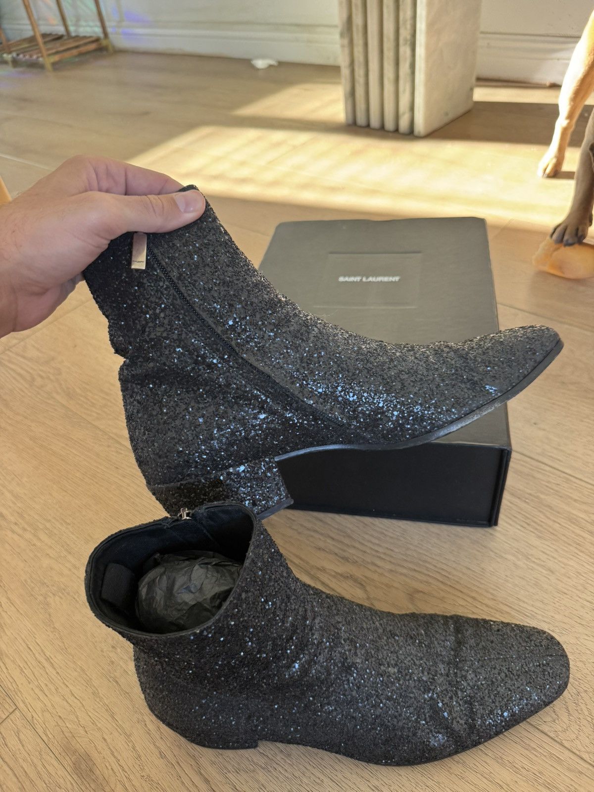 Saint Laurent Paris Black Glitter Caleb Boots 43 Size US 10 / EU 43 - 2 Thumbnail