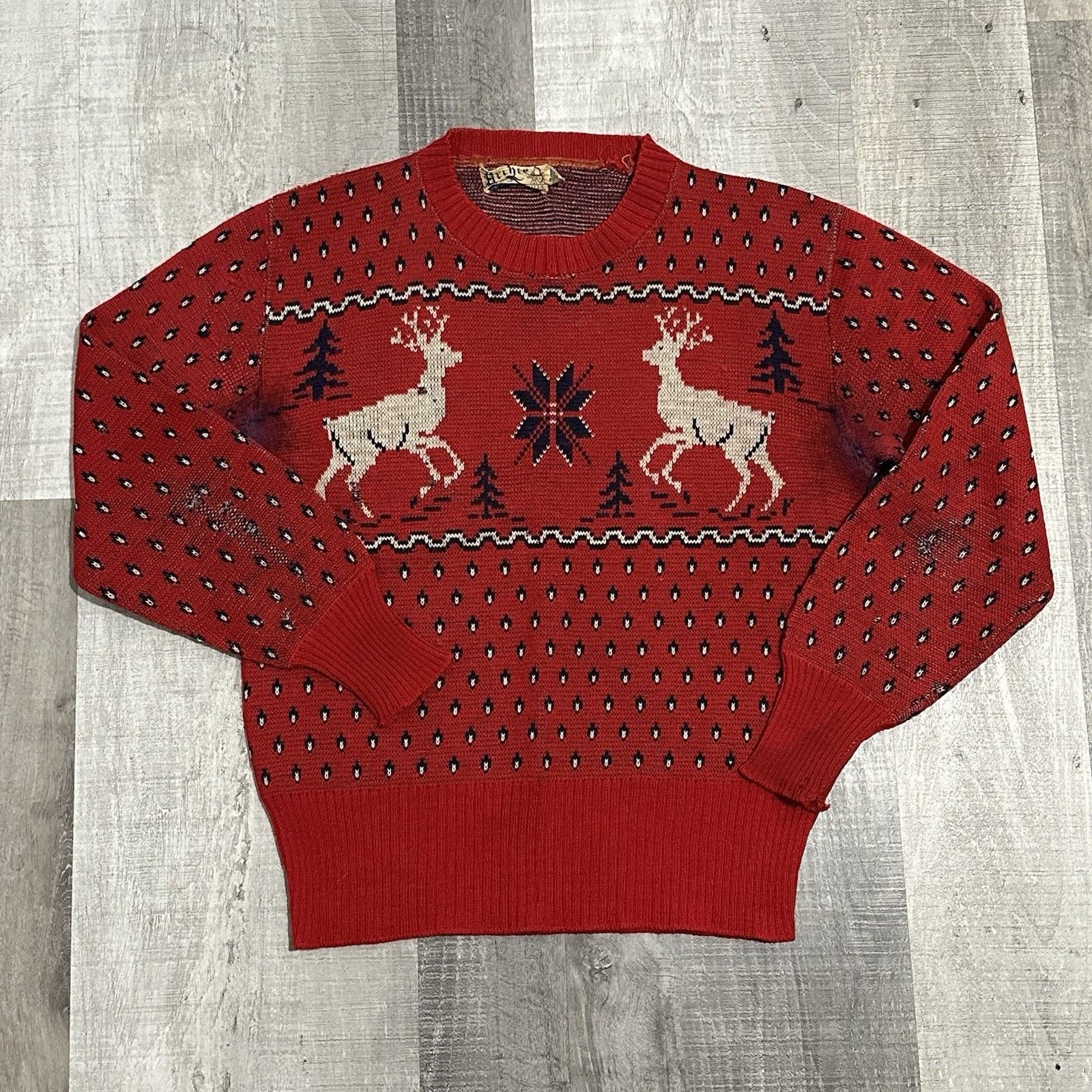 Archer Rare Vintage 1940s Wool Novelty Sweater Blue Reindeer
