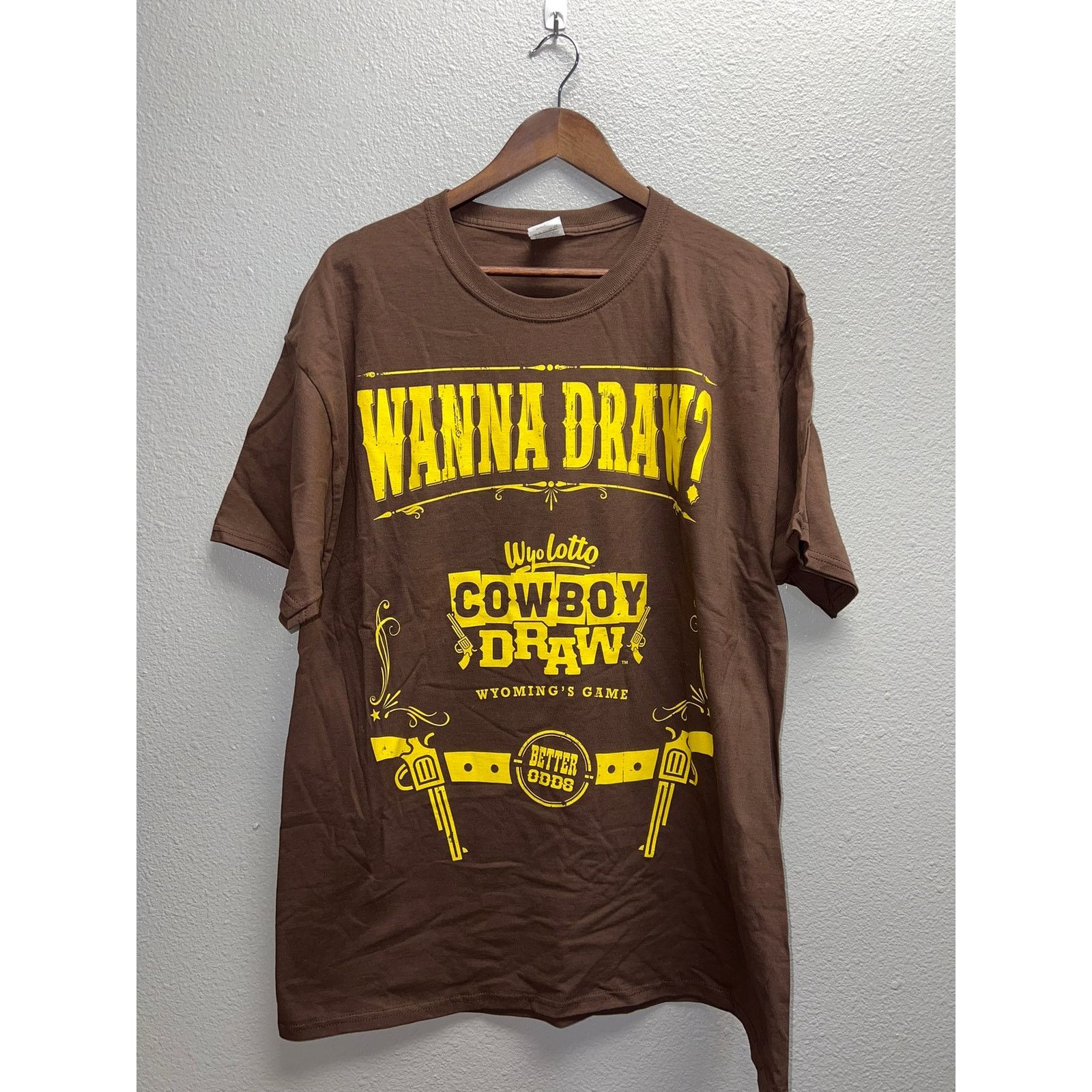Fruit Of The Loom Wyoming Lottery Shirt Wyolotto Cowboy Draw Brown Tee FOTL XL Size US XL / EU 56 / 4 - 1 Thumbnail