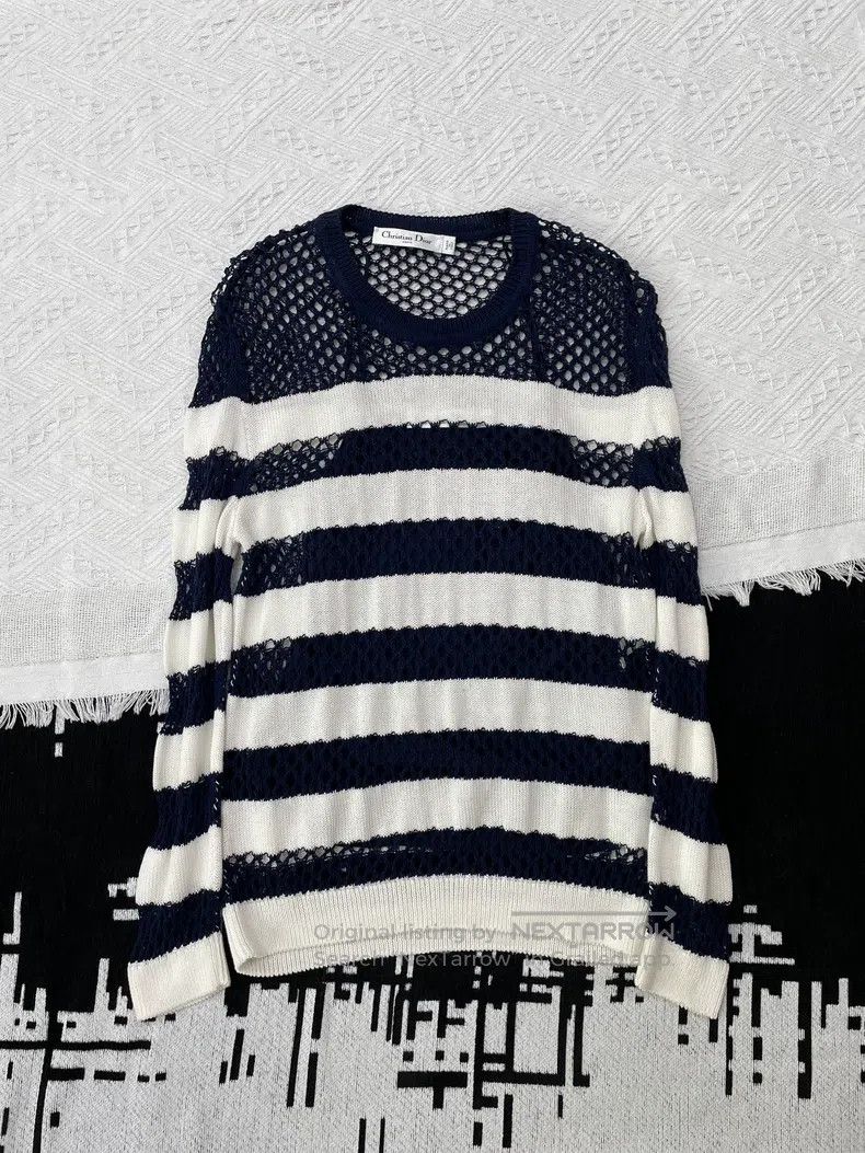 Dior Dior Blue and white hollow knitted striped two-piece long- Size S / US 4 / IT 40 - 1 Thumbnail