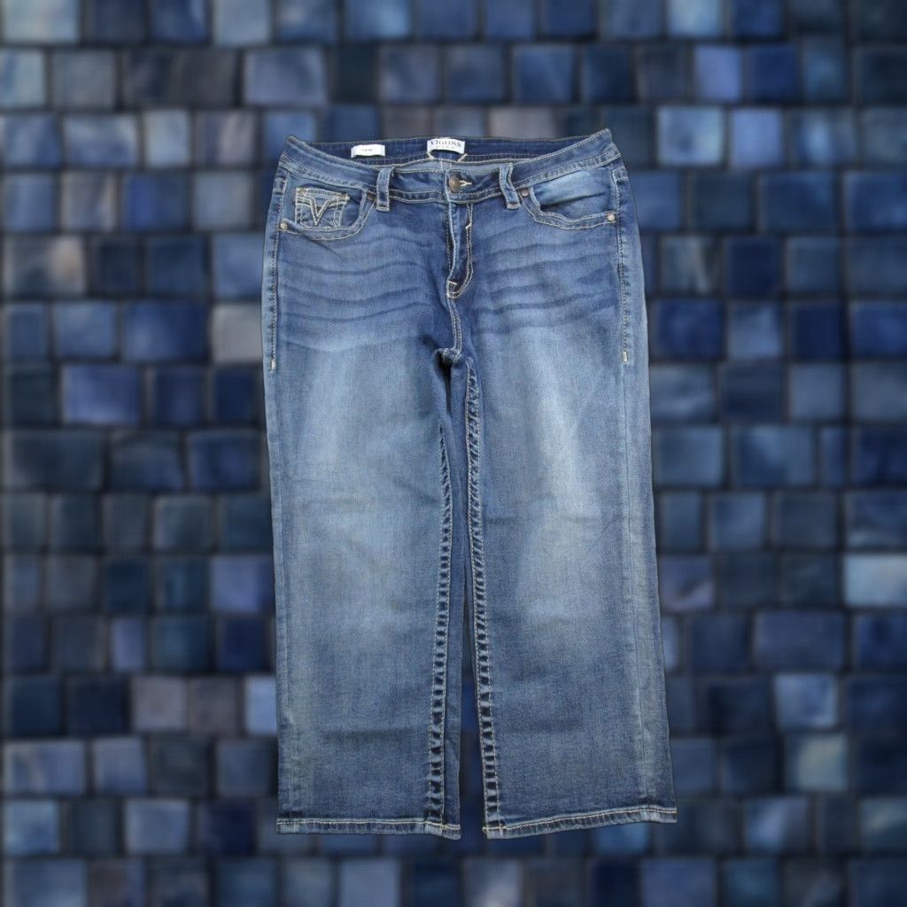 Vintage VTG Y2K VIGOSS Capri Blue Denim Stretch Jeans Women's Size 14 Embroidered Size 36" / US 14 / IT 50 - 1 Thumbnail