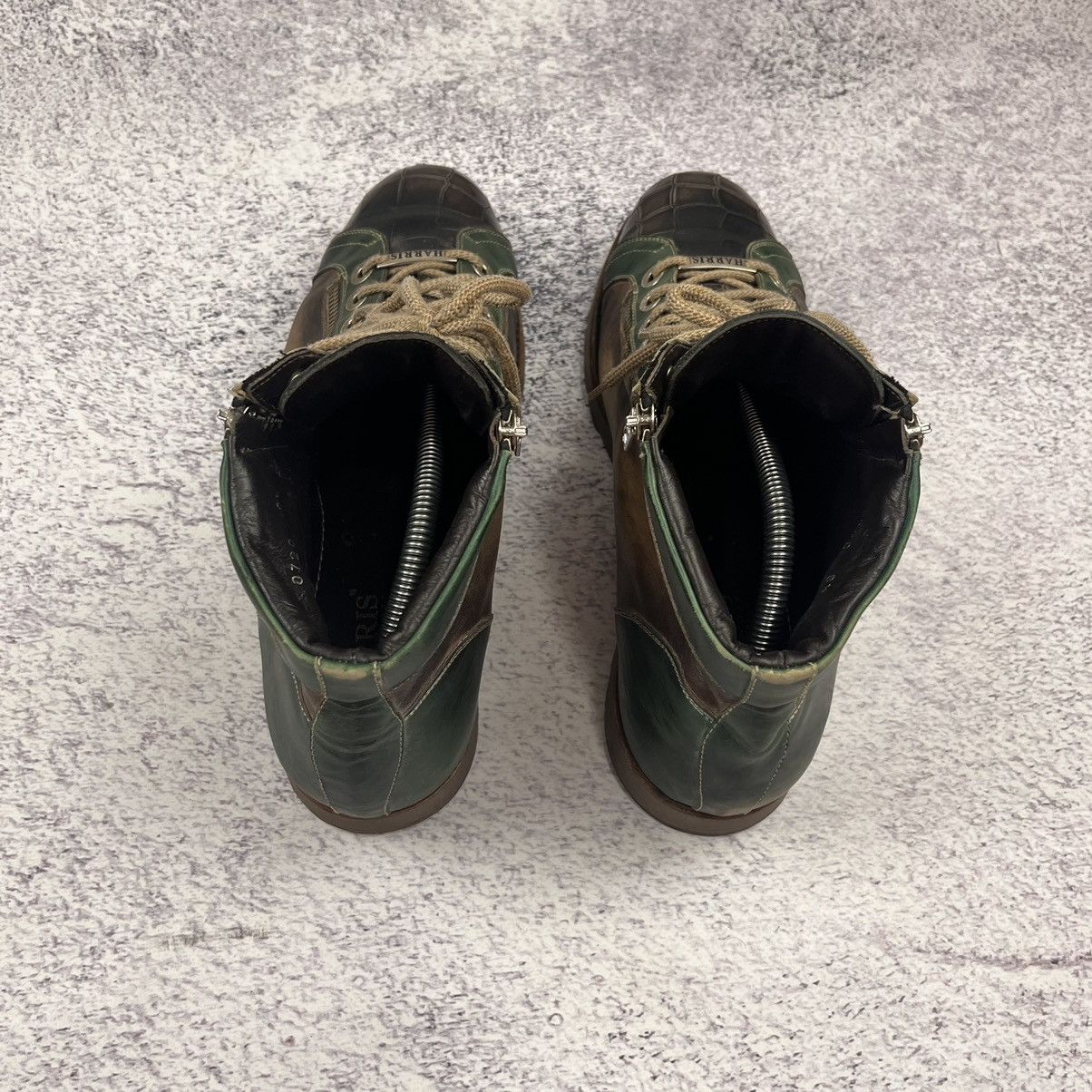 Designer Harris Polacchini Brown Green leather hi top sneakers shoes Size US 8.5 / EU 41-42 - 5 Thumbnail
