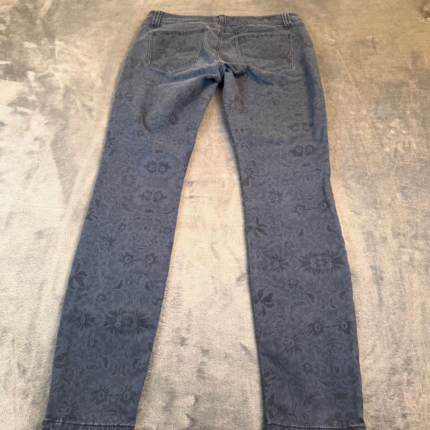 Vintage Cabi Jeans Women 4 Dark Blue Floral Damask Skinny Stretch Denim 30x29" Size 27" / US 4 / IT 40 - 3 Thumbnail
