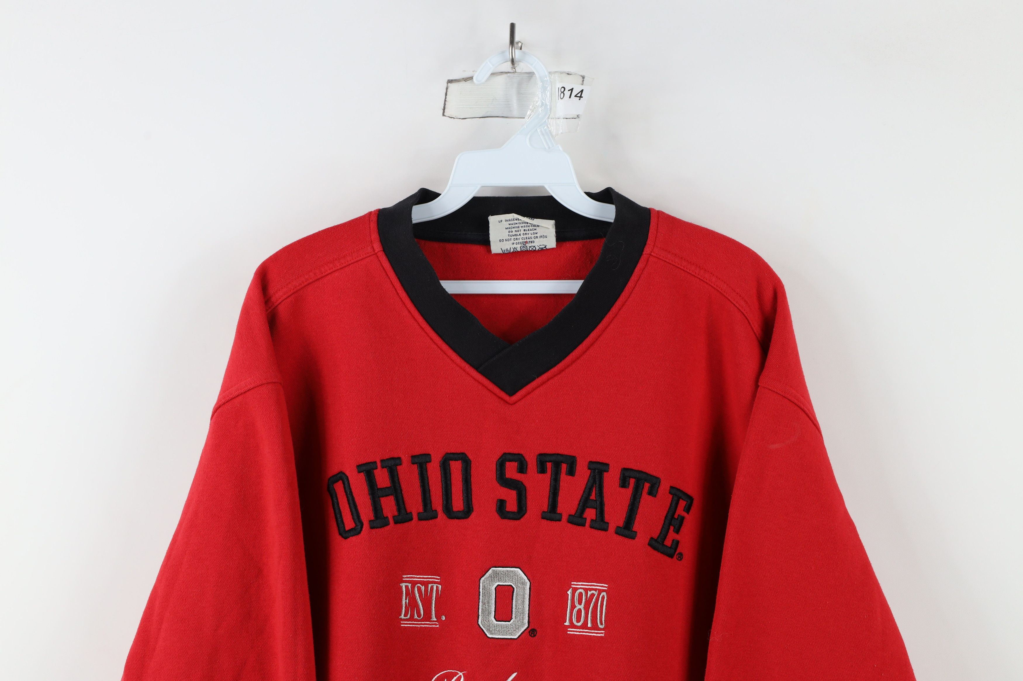 Vintage Vintage 90s Ohio State University V-Neck Sweatshirt Red Size US L / EU 52-54 / 3 - 2 Thumbnail