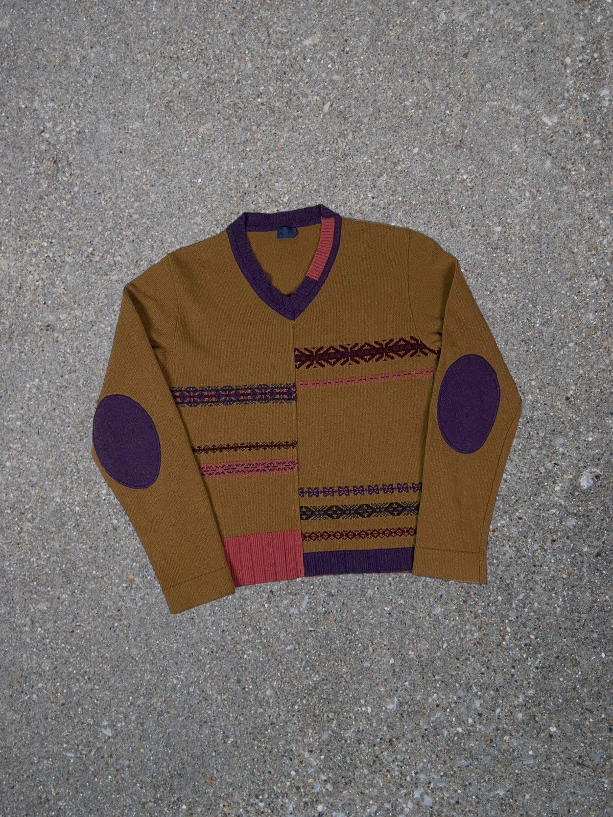 image of Archival Clothing x Coloured Cable Knit Sweater Vintage Kenzo Homme Figured Sweater 90's in Brown (