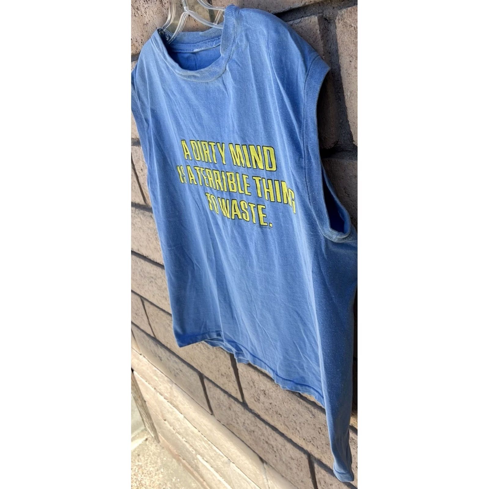 Vintage VINTAGE A Dirty Mind Is A Terrible Thing To Waste Sleeveless T Shirt Muscle Tee Men XL Blue Graphic Print Funny Shirt Size US L / EU 52-54 / 3 - 4 Thumbnail