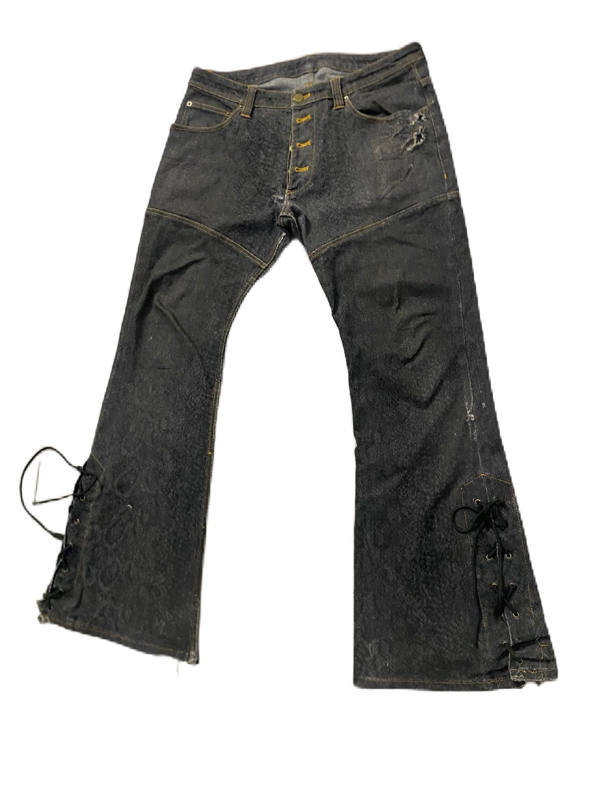 If Six Was Nine TORNADO MART FLARE DENIM LACES BOTTOM DISTRESS Size US 33 - 4 Thumbnail