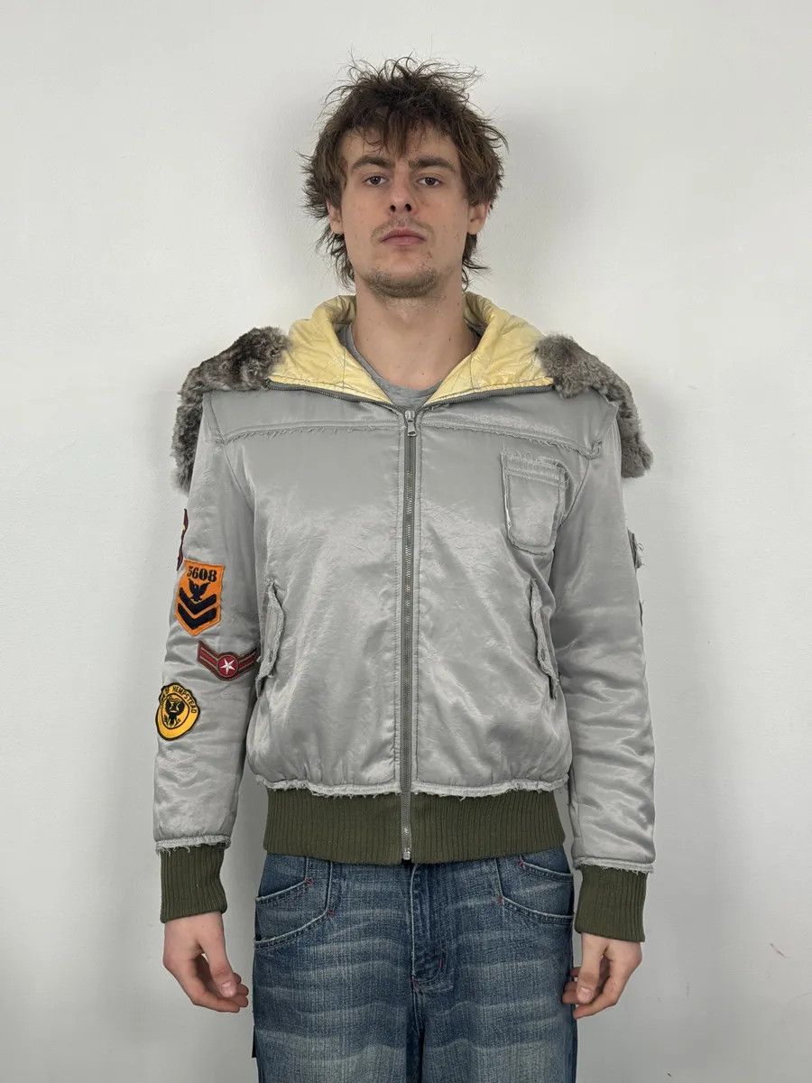 Dolce & Gabbana AW2004 Dolce & Gabbana Grey Aviator Patchwork Bomber Jacket Size US M / EU 48-50 / 2 - 2 Thumbnail