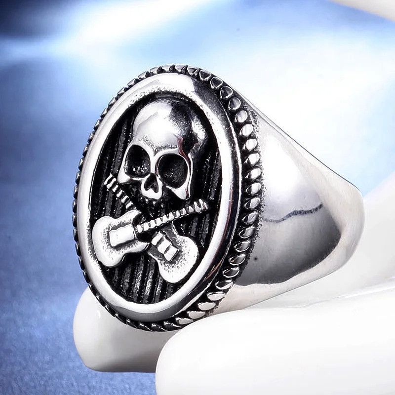 Vintage Cool Guitar Skull Ring Size ONE SIZE - 3 Thumbnail
