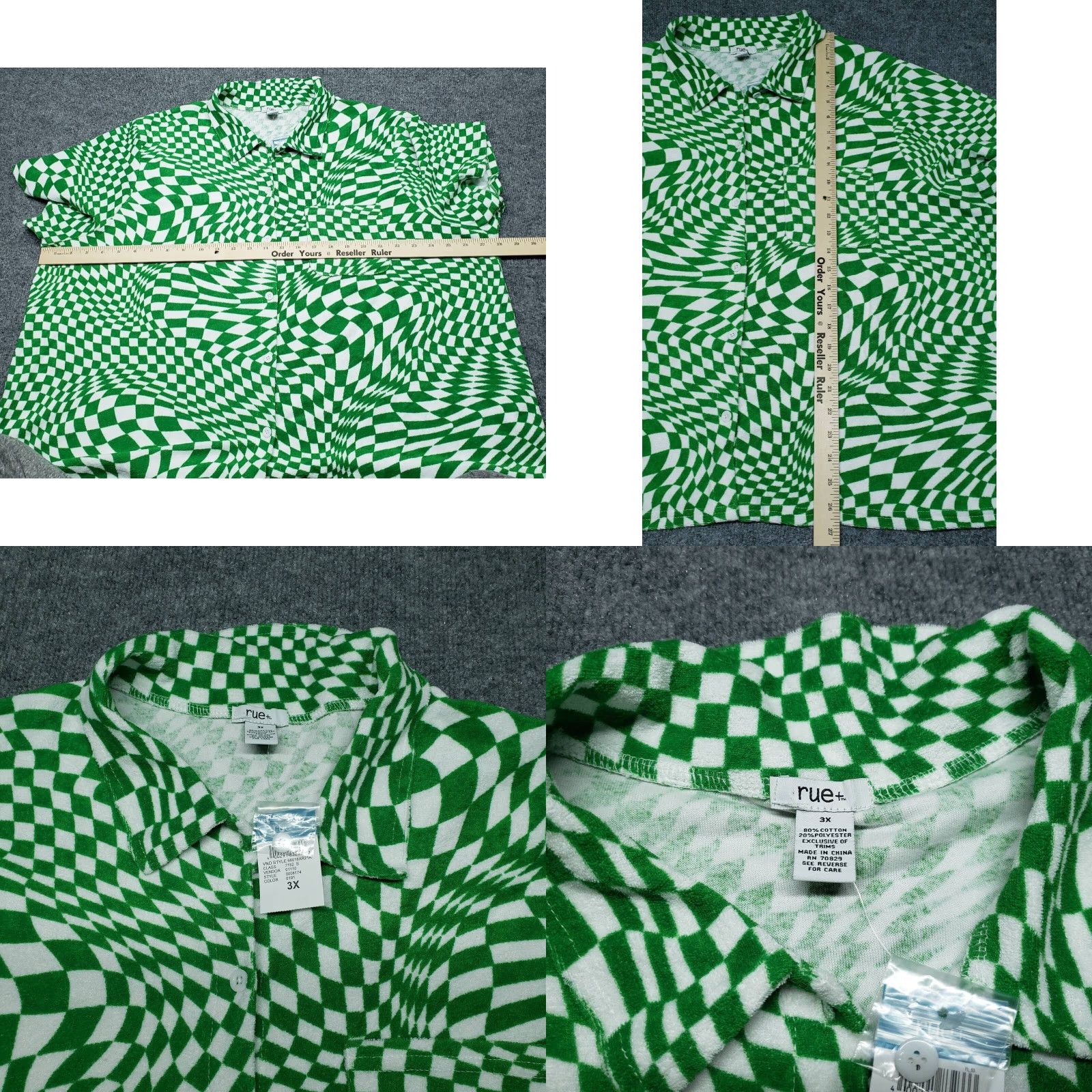 Vintage VINTAGE Rue21 Top Womens Plus 3X Green Checkered Short Sleeve Button Up Collared New Size XXL / US 16-18 / IT 52-54 - 8 Thumbnail
