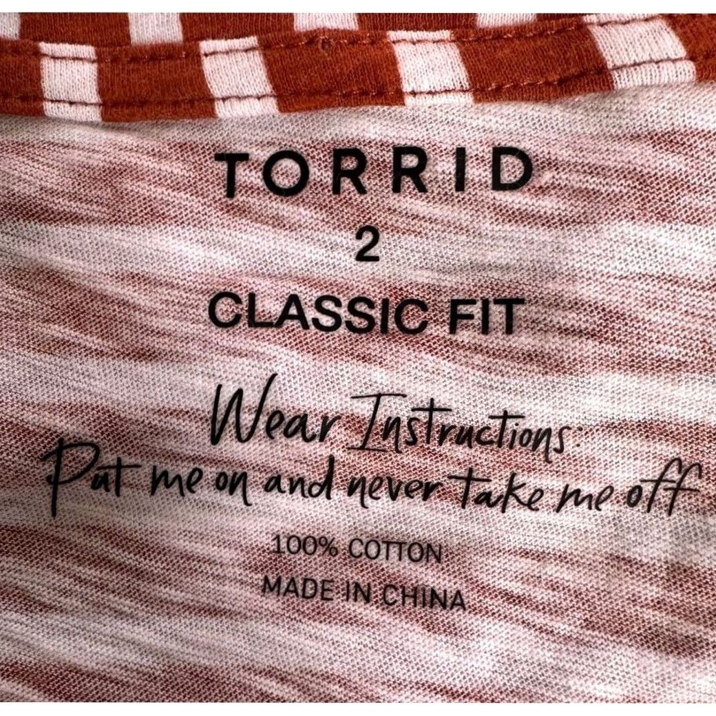 Torrid VINTAGE Torrid Shirt Women 2 Rust Brown Striped Classic Fit V-Neck Pocket Tee Ladies NEW Size XS / US 0-2 / IT 36-38 - 3 Thumbnail