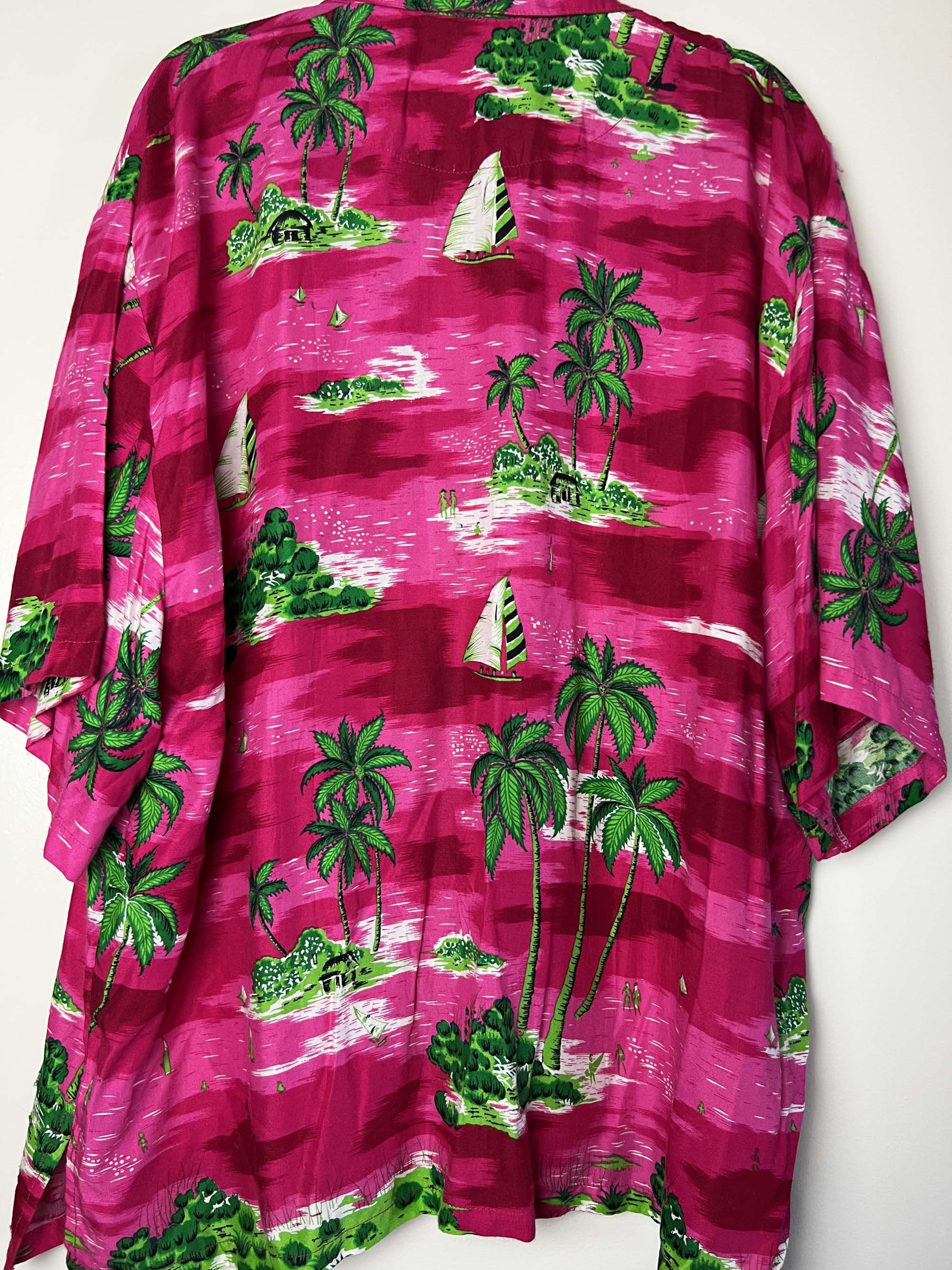Vintage 1980's Super Way Hot Pink Aloha Luau Island Print Button Up Size US XXL / EU 58 / 5 - 14 Thumbnail