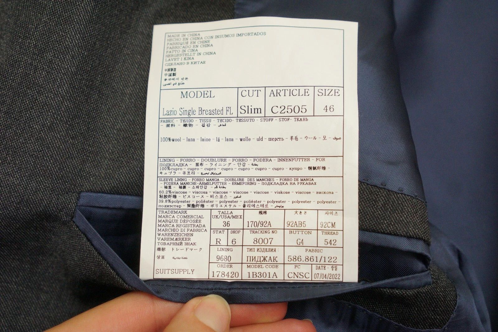 Suitsupply Men Suitsupply 3 Piece Suit Dark Grey Lazio 110's Wool US36 Size 36R - 6 Thumbnail