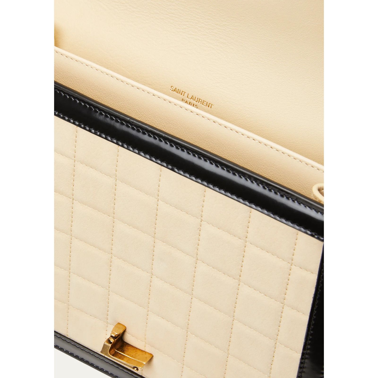 Yves Saint Laurent Saint Laurent Beige Suede Quilted Black Shoulder Bag Size ONE SIZE - 11 Thumbnail