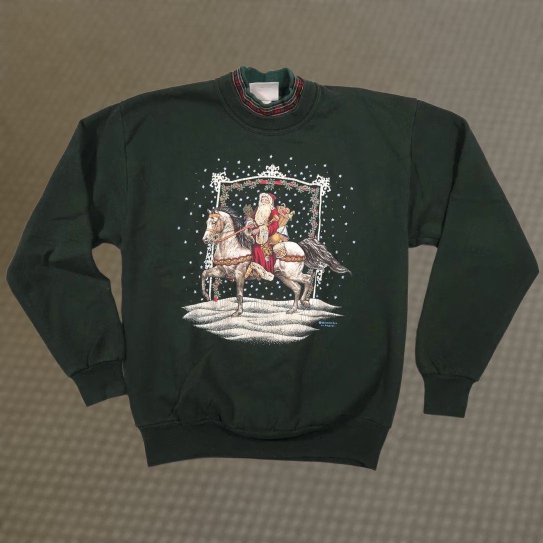 Vintage VINTAGE Morning Sun Sweatshirt Womens M Green Mock Neck Santa 90s Casual Winter Xmas Holiday Size M / US 6-8 / IT 42-44 - 1 Thumbnail