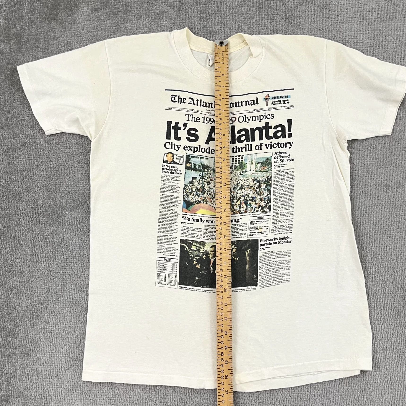 Vintage VTG 1996 Olympic Games Atlanta Shirt Mens Large Newspaper Graphic Stedman USA White Short Sleeve Crew Neck Logo USA 1996 Mens Large Size US L / EU 52-54 / 3 - 4 Thumbnail