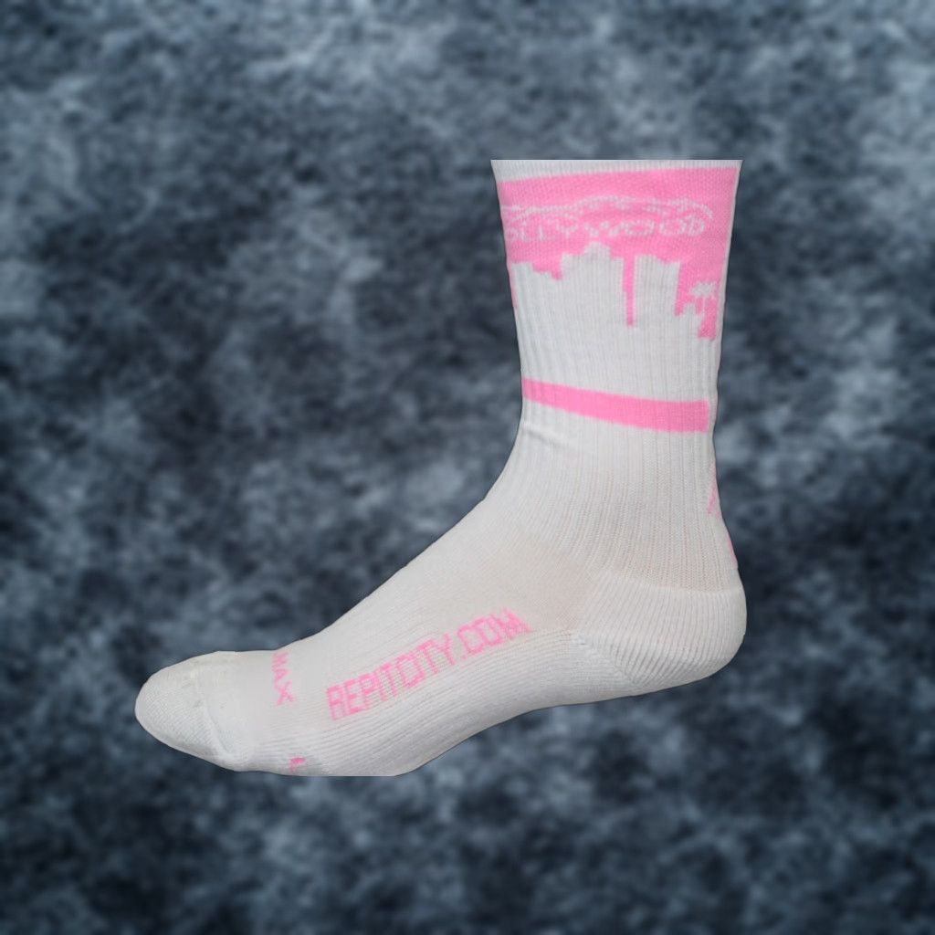 Vintage Rep It City Los Angeles Hollywood White Pink Cushioned Basketball Socks L/XL Mens Shoes Socks? Size ONE SIZE - 1 Thumbnail