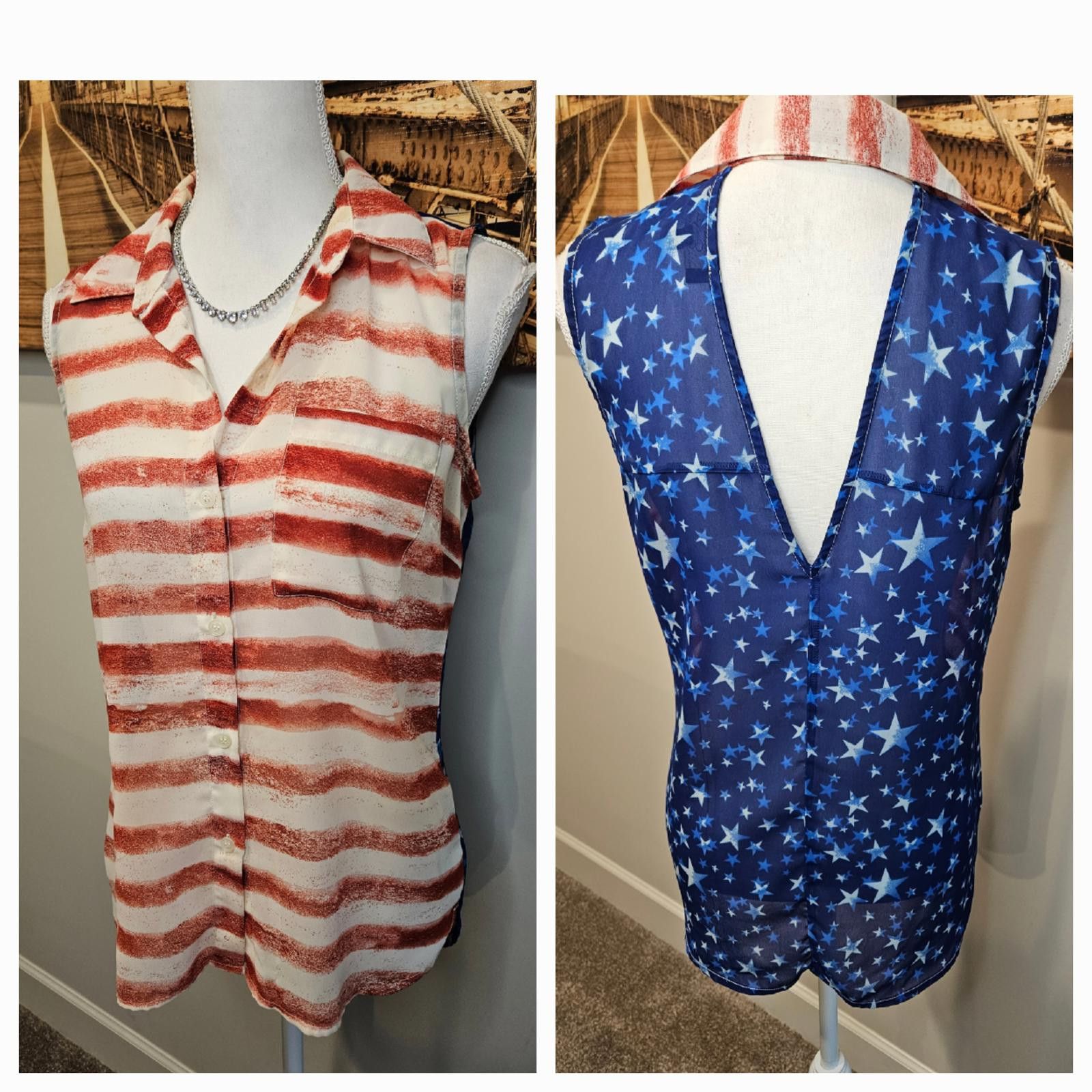 Designer Jessica Simpson Stars and Stripes Sleeveless Top Size M / US 6-8 / IT 42-44 - 1 Thumbnail