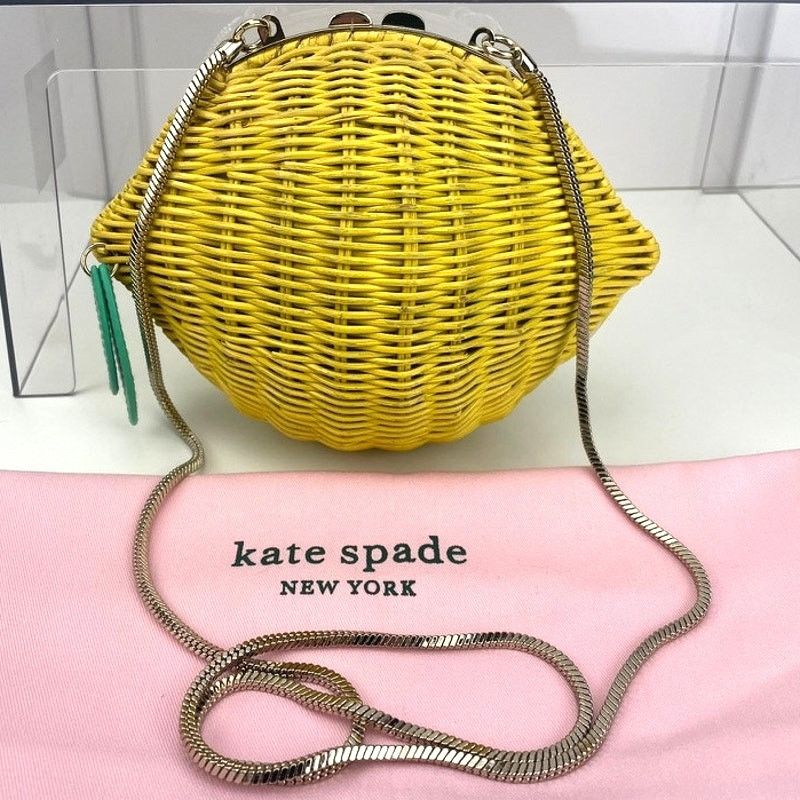 Kate Spade Lemon Rattan Crossbody Clamshell Kiss Closure Purse Dust Bag in Yellow, Women's
