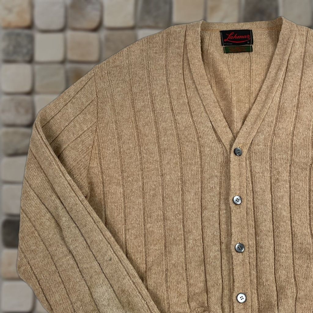 Vintage VINTAGE Lahman Cardigan Sweater Mens Large Beige Lambs Wool 90s Grunge Preppy Cardigan Size US L / EU 52-54 / 3 - 1 Thumbnail