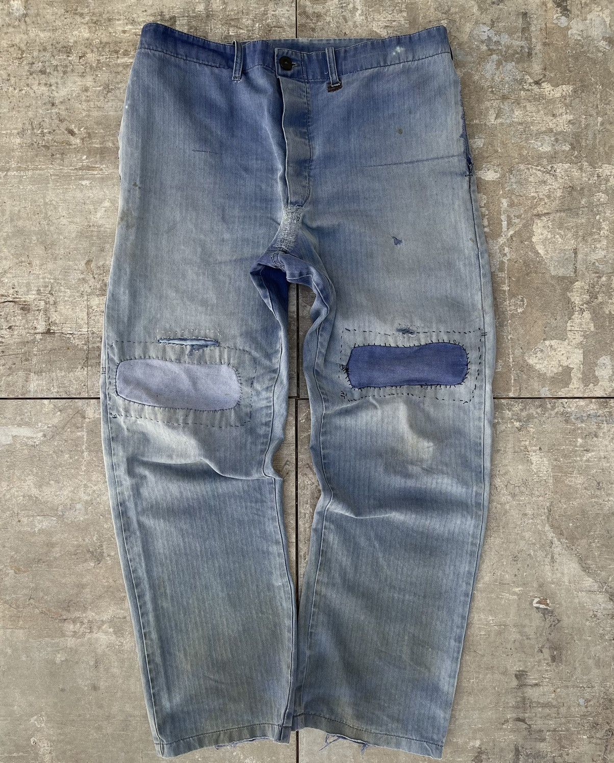 image of Vintage 60S 70's Faded French Work Chore Pants in Blue, Men's (Size 34)