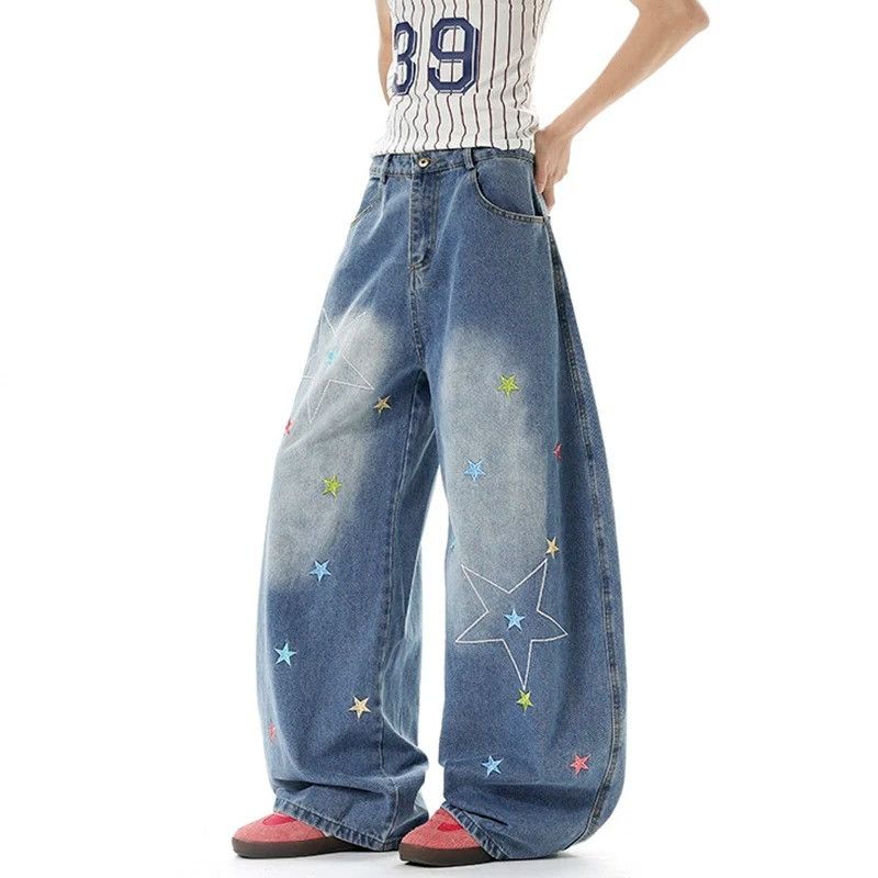 Japanese Brand American Style High Street Star Embroidery Jeans Size US 33 - 1 Thumbnail