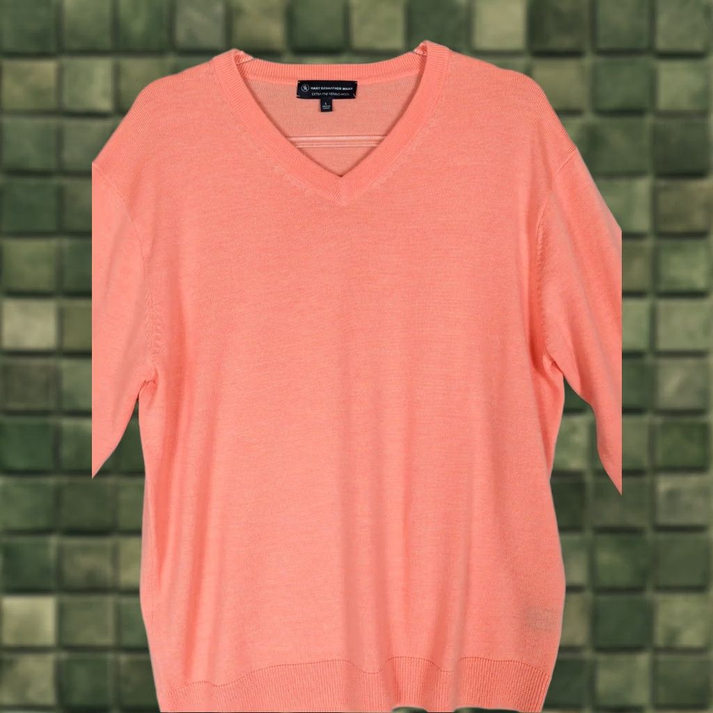 Hart Schaffner Marx Hart Schaffner Marx Sweater Mens L V Neck coral Extra Fine Merino Wool Pullover Size US L / EU 52-54 / 3 - 1 Thumbnail