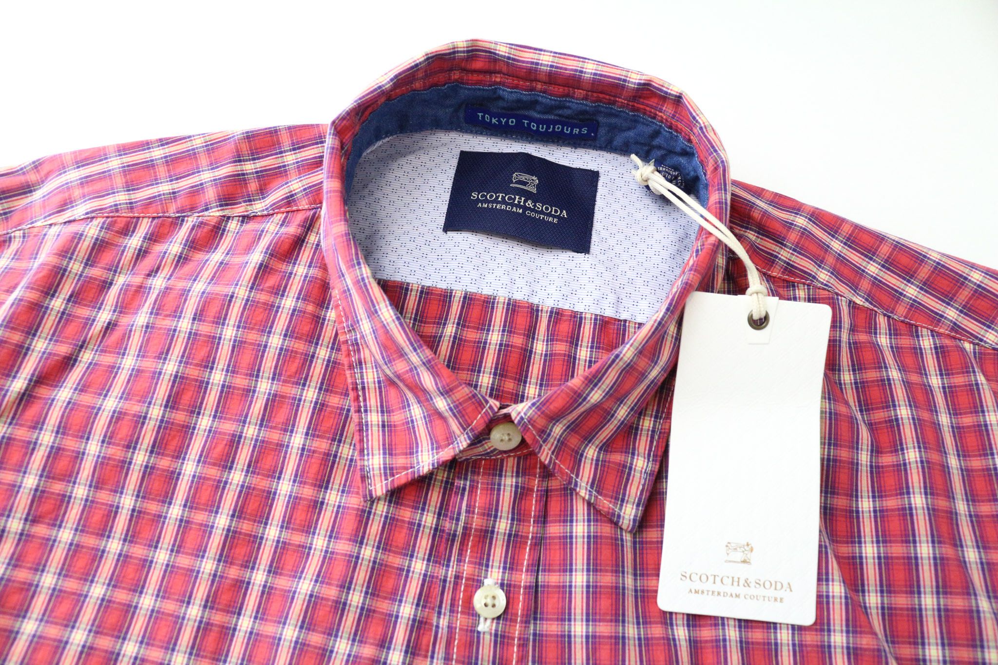 Scotch & Soda AMS COUTURE L Red Cotton Check Pocket Shirt 76123 Size US L / EU 52-54 / 3 - 3 Thumbnail