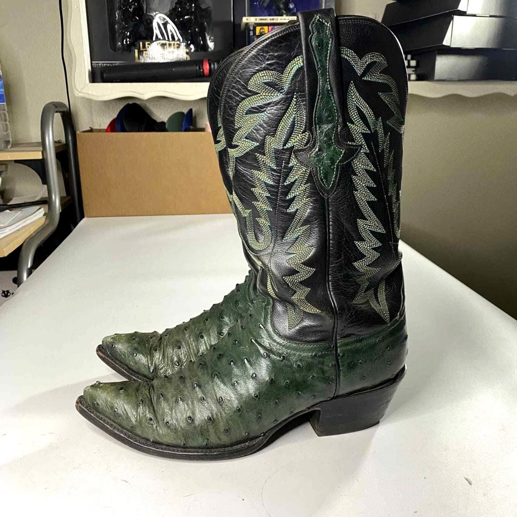 Vintage Lucchese Classics Exotic Full Quill Ostrich Boots Green 8D Men's Size US 8 / EU 41 - 4 Thumbnail