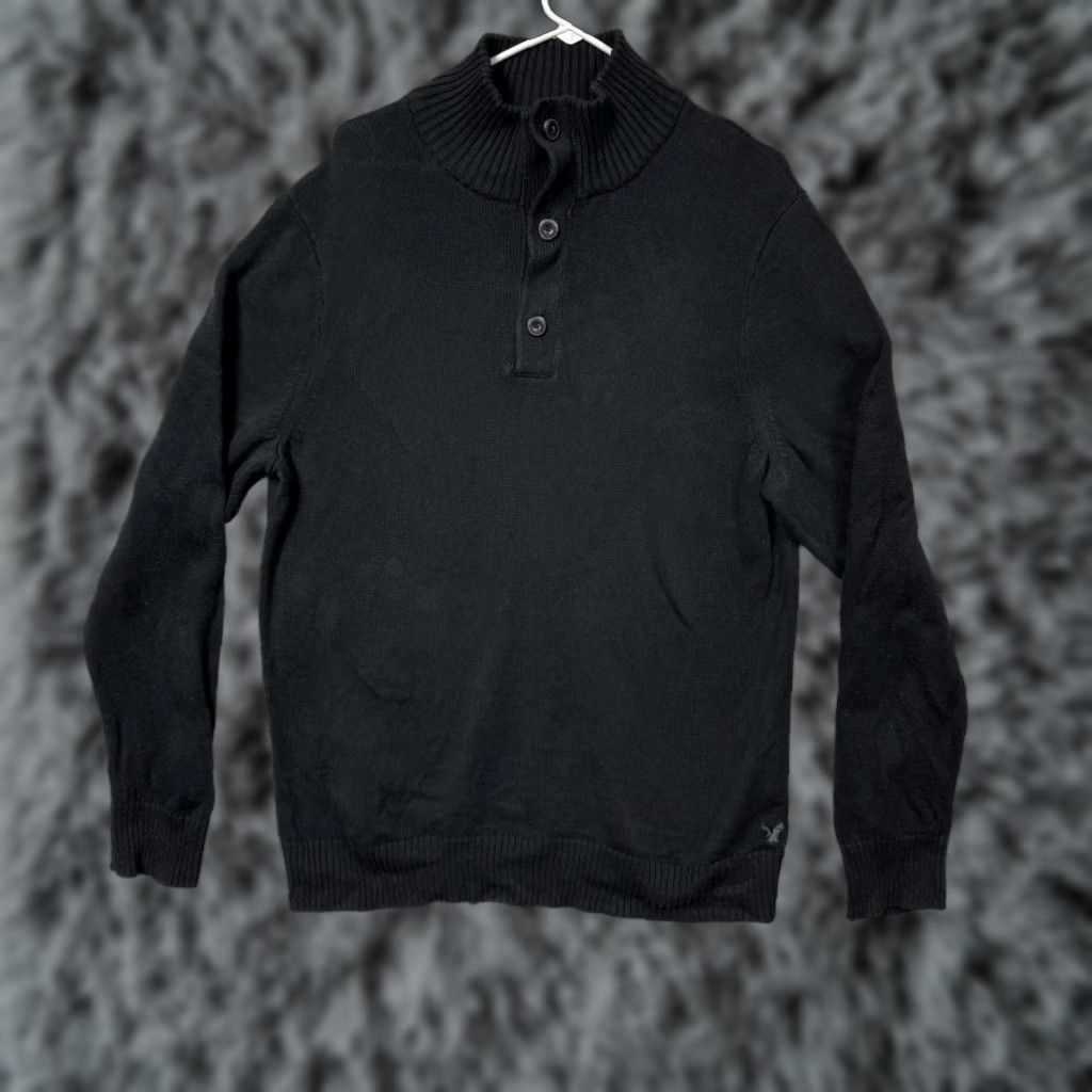 American Eagle Outfitters American Eagle Outfitters Sweater Men 2XL Black 100% Cotton Knit Pullover Long Sleeve Mock Neck Grandpacore Cozy Dark Academia Mens Size US XXL / EU 58 / 5 - 1 Thumbnail