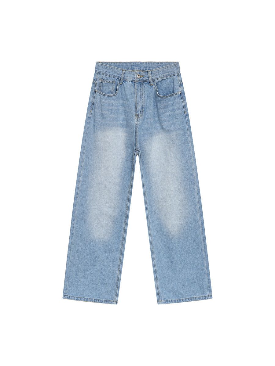 Japanese Brand Men's light blue straight-leg loose-fitting washed jeans Size US 32 / EU 48 - 5 Thumbnail